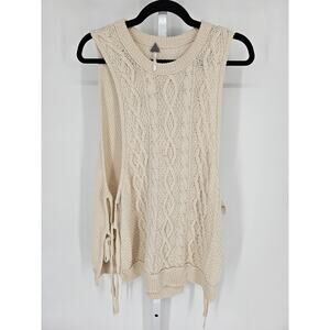 New Romantics by Free People Womens Sz S Cableknit Side Tie Cream Top